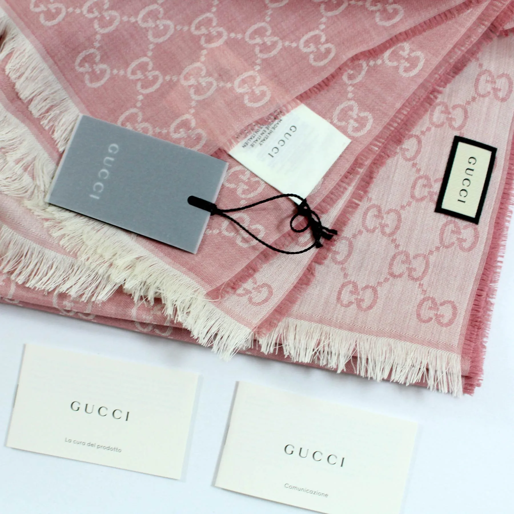 Gucci Scarf Pink GG Pattern Wool Silk Jacquard Shawl