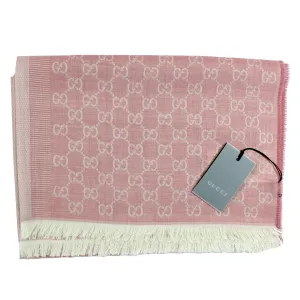 Gucci Scarf Pink GG Pattern Wool Silk Jacquard Shawl