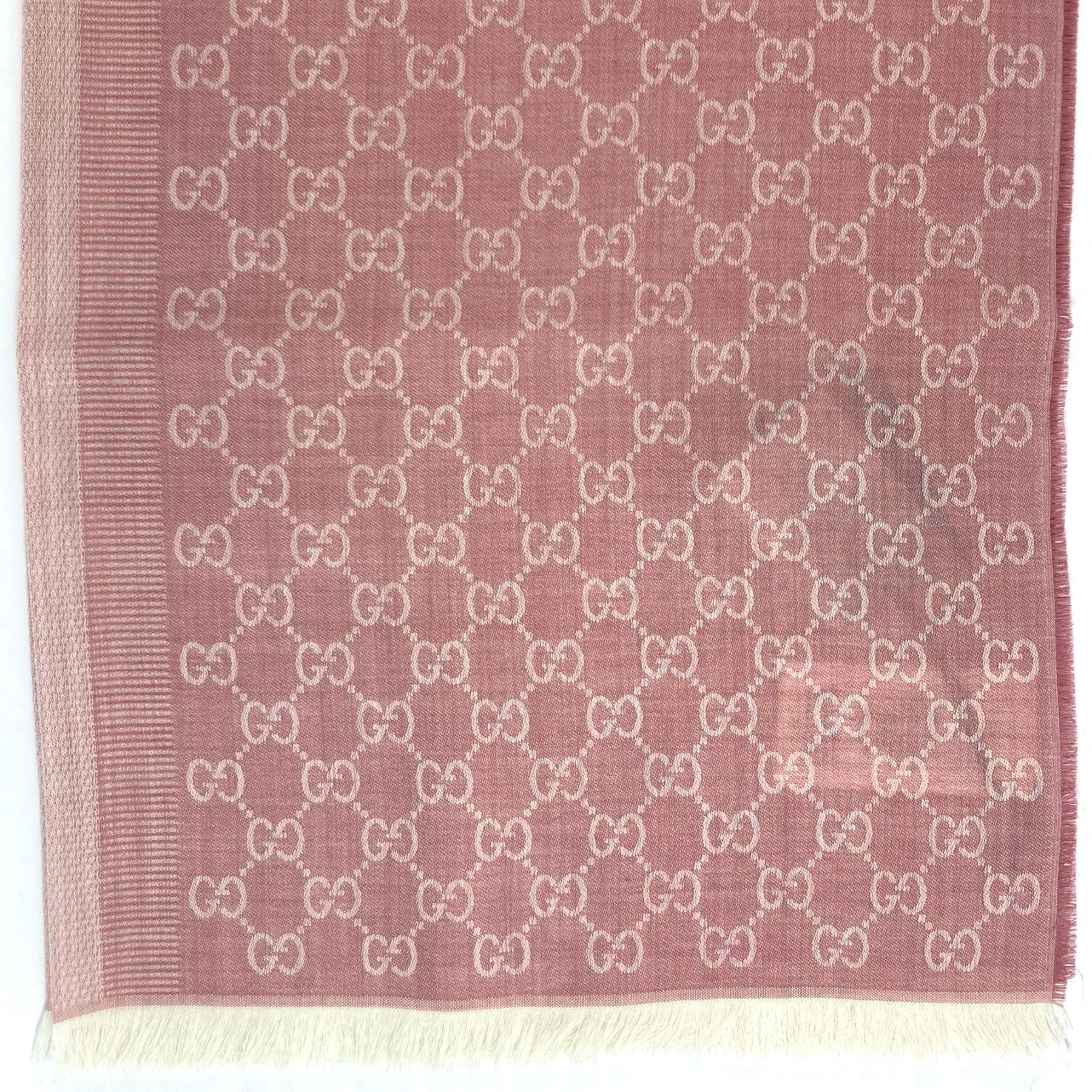 Gucci Scarf Pink GG Pattern Wool Silk Jacquard Shawl