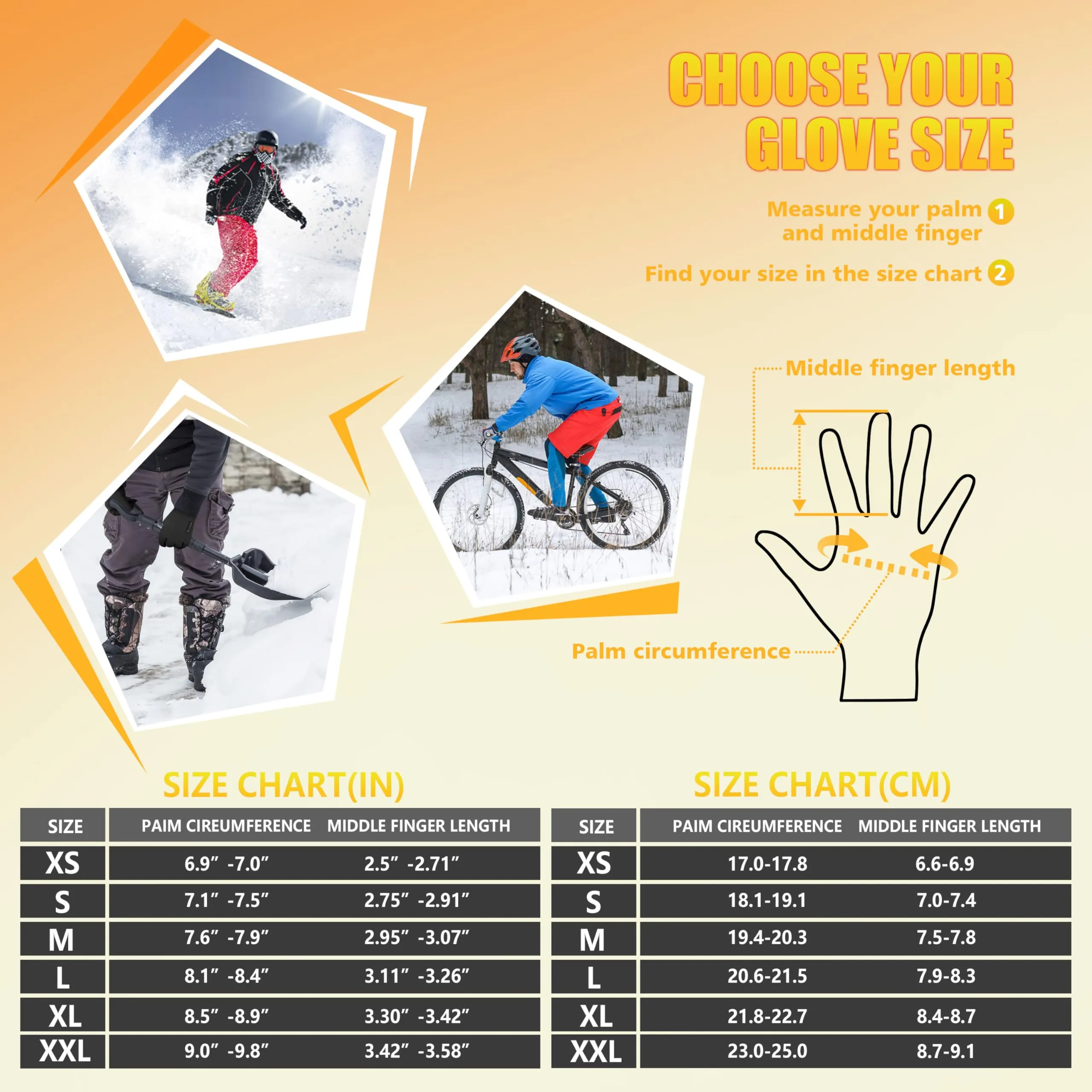 ihuan Winter Waterproof Ski Gloves Men Women, Snow Warm Cycling Gloves Cold Weather, Driving Biking Running