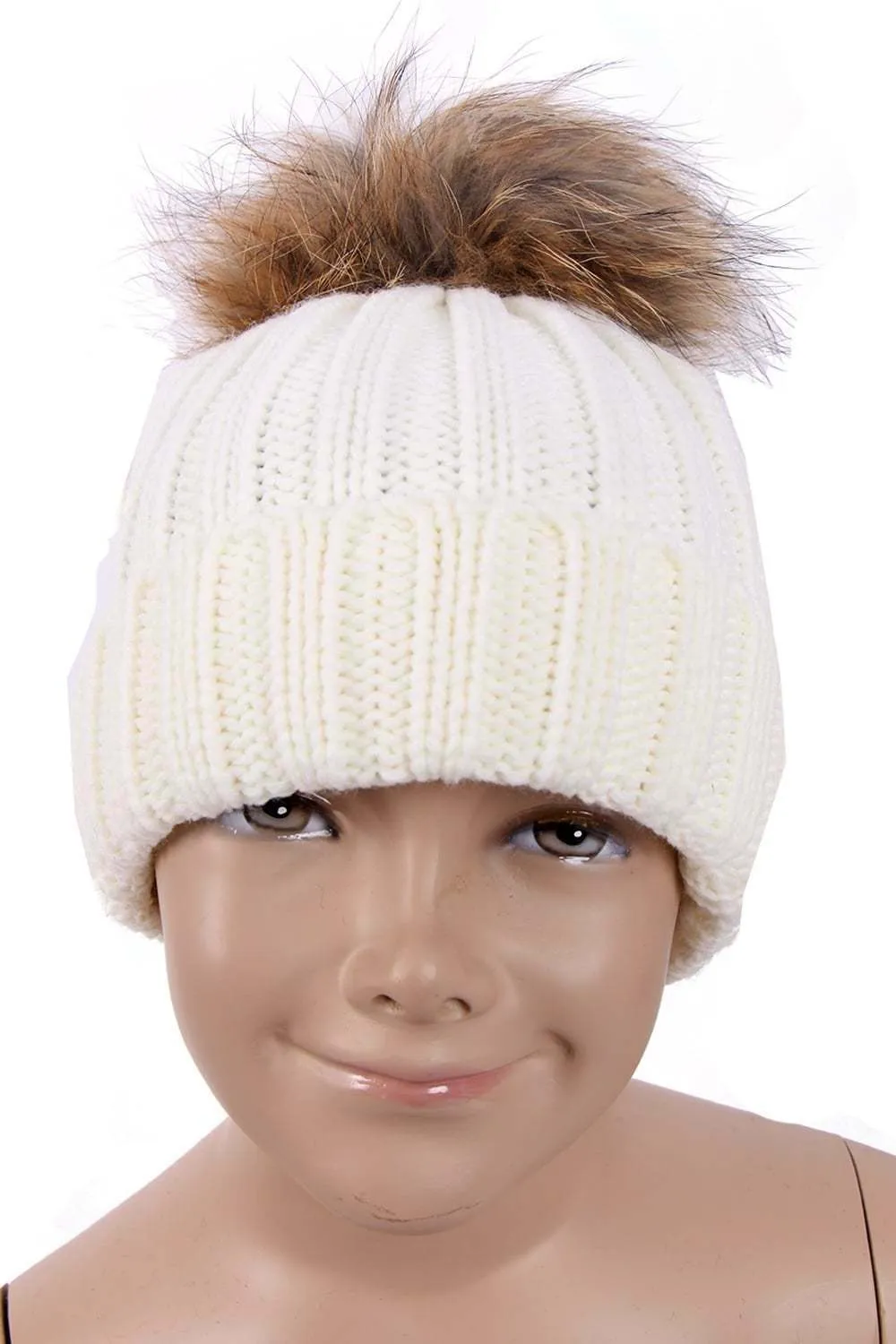 KID Detachable Faux Fur Bobble Pom Pom Hat