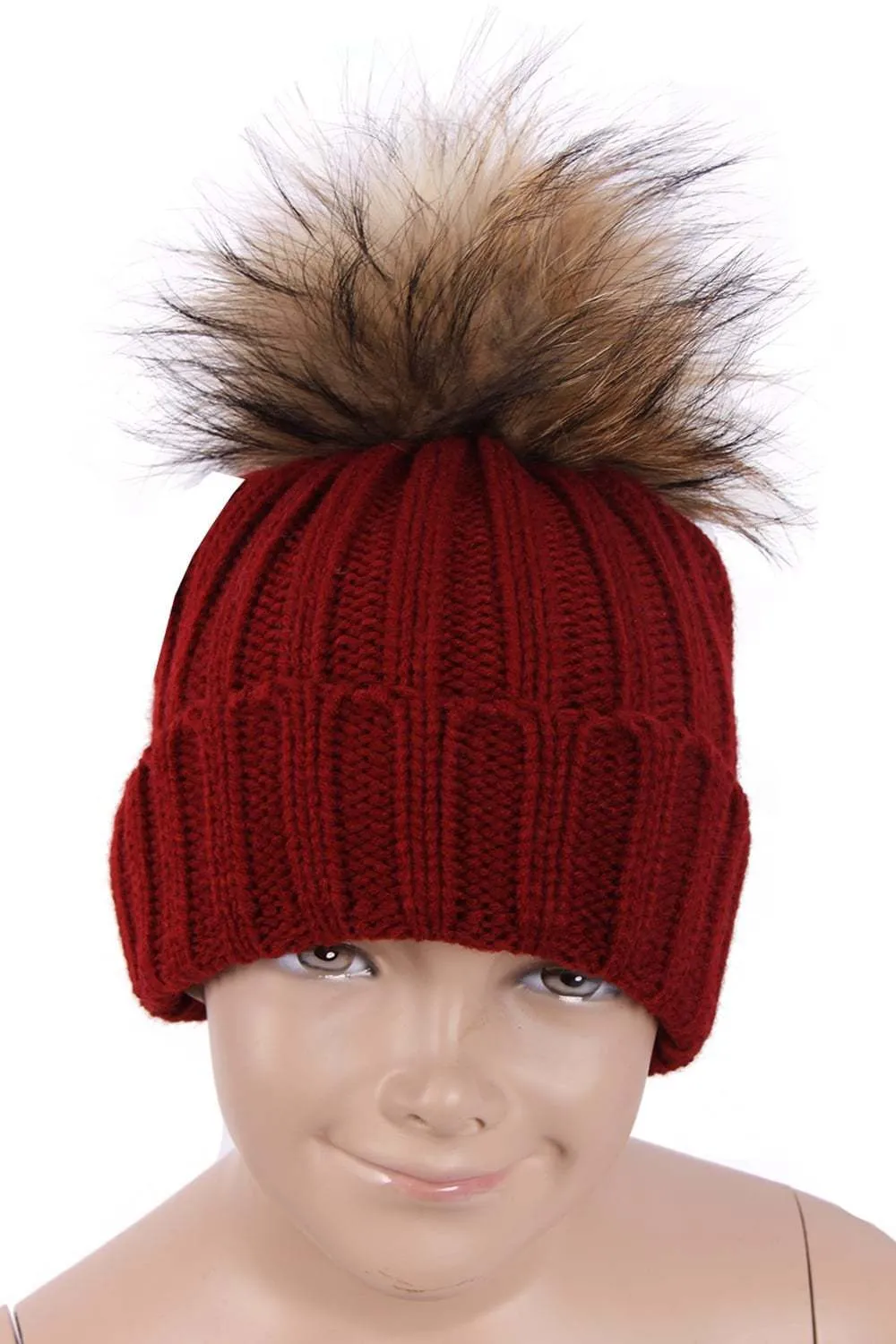 KID Detachable Faux Fur Bobble Pom Pom Hat