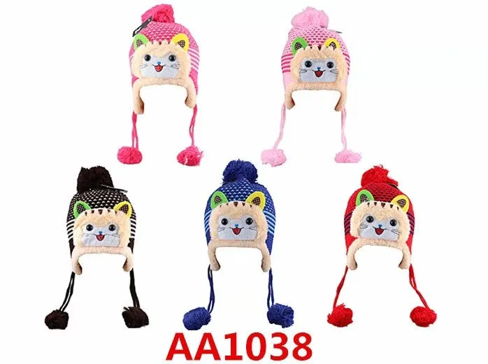 Kids Boys Girls Animal Winter Warm Hats Caps Fur Lining W/Earflap AA1038