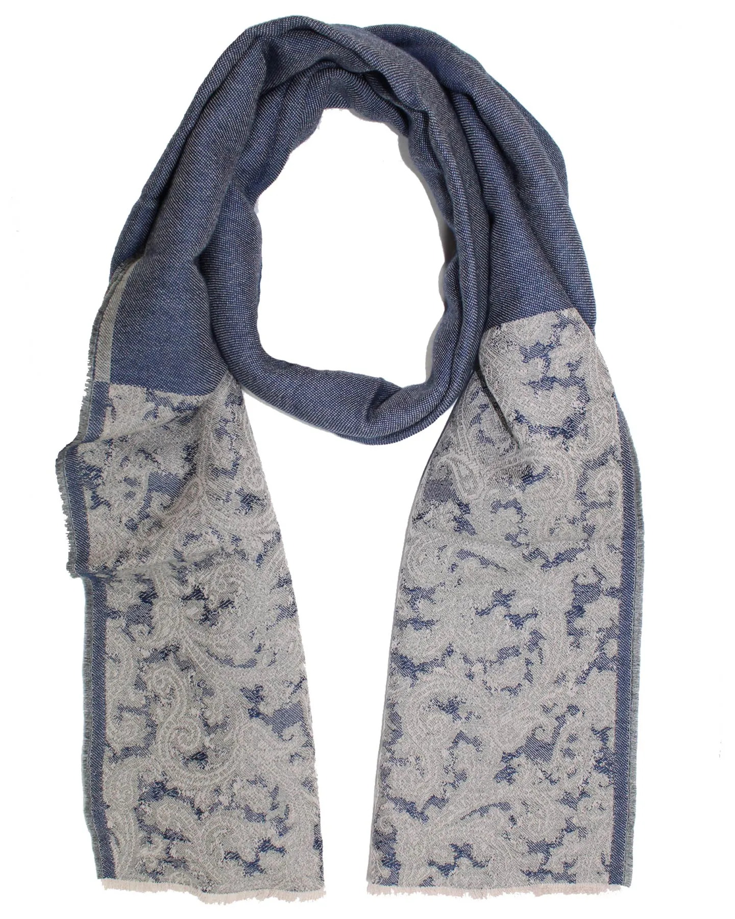 Kiton Scarf Dark Blue Gray - Cashmere Wool Silk Men Shawl