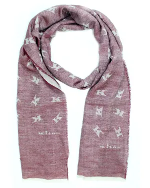 Kiton Scarf Maroon Gray K Logo Design - Wool Silk Shawl