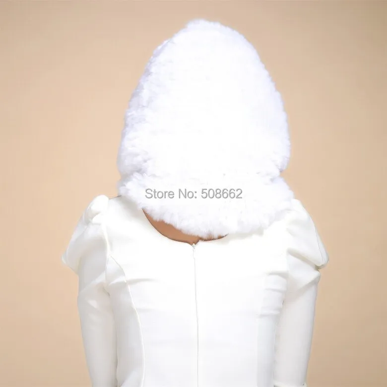 Ladies Winter Hats Knitted Real REX Rabbit Fur Hat Beanie Fur Cap Double-used Fur Scarf Pompom Decoration Winter Hat Snow Hats for Women FS14608