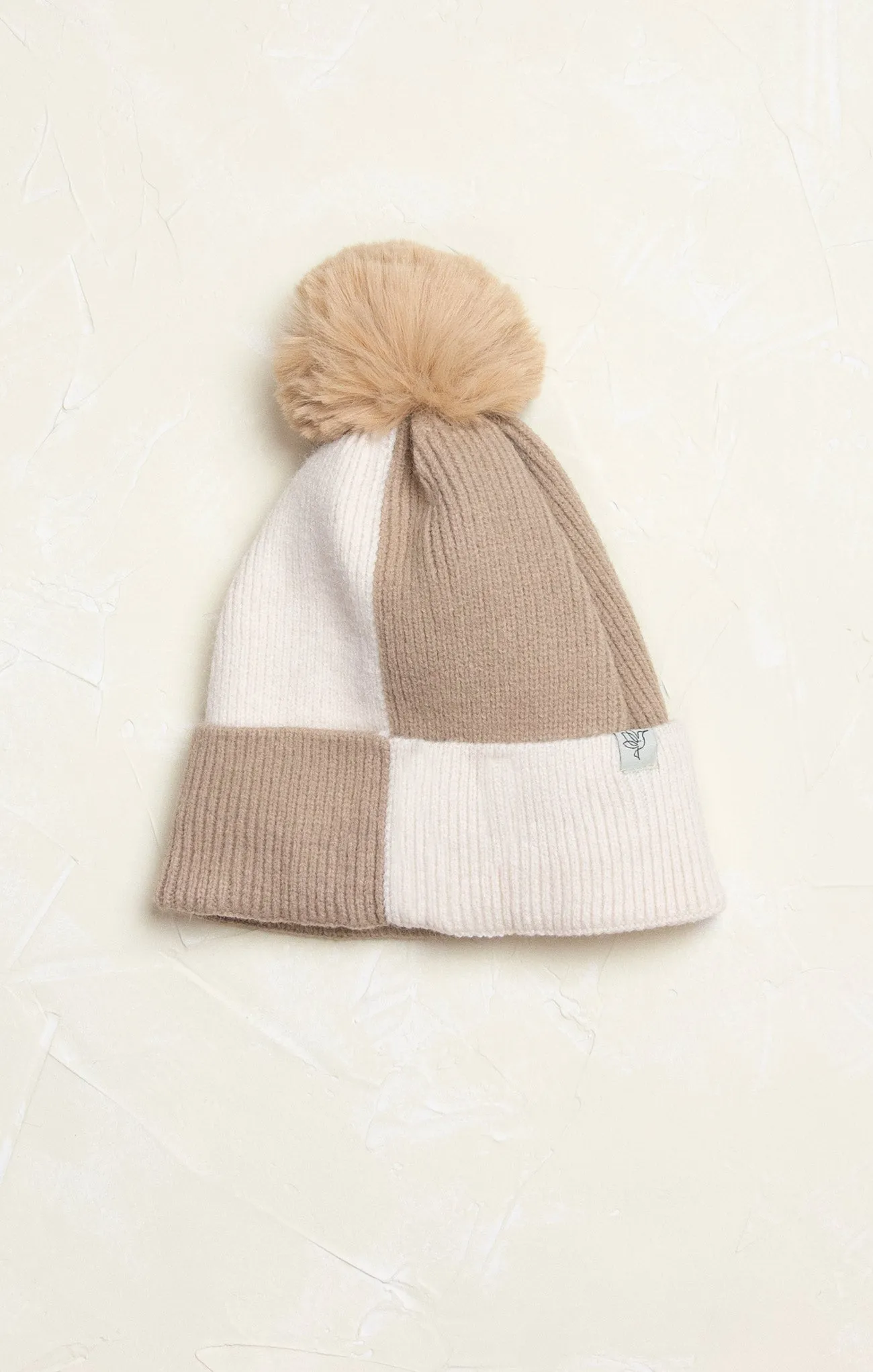 Leah Color Block Winter Beanie with Pom Pom