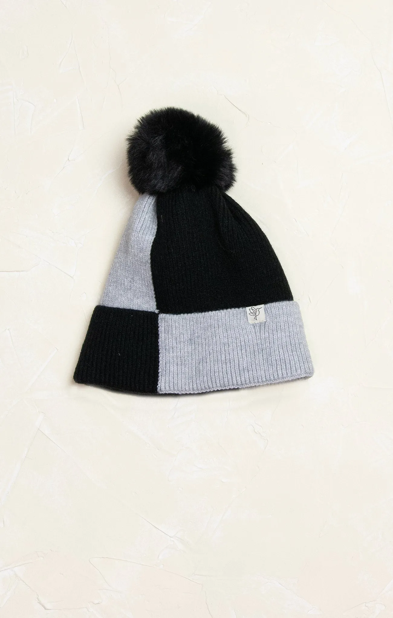 Leah Color Block Winter Beanie with Pom Pom