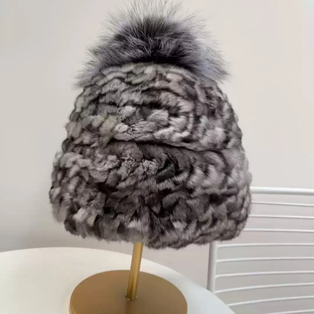 Literary hat New Zealand chinchilla hat women's winter fur fur braided elastic thickened version double-sided fur