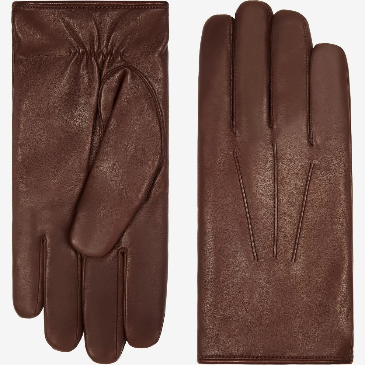 Marco (brown) - Italian lambskin leather gloves with white fur lining