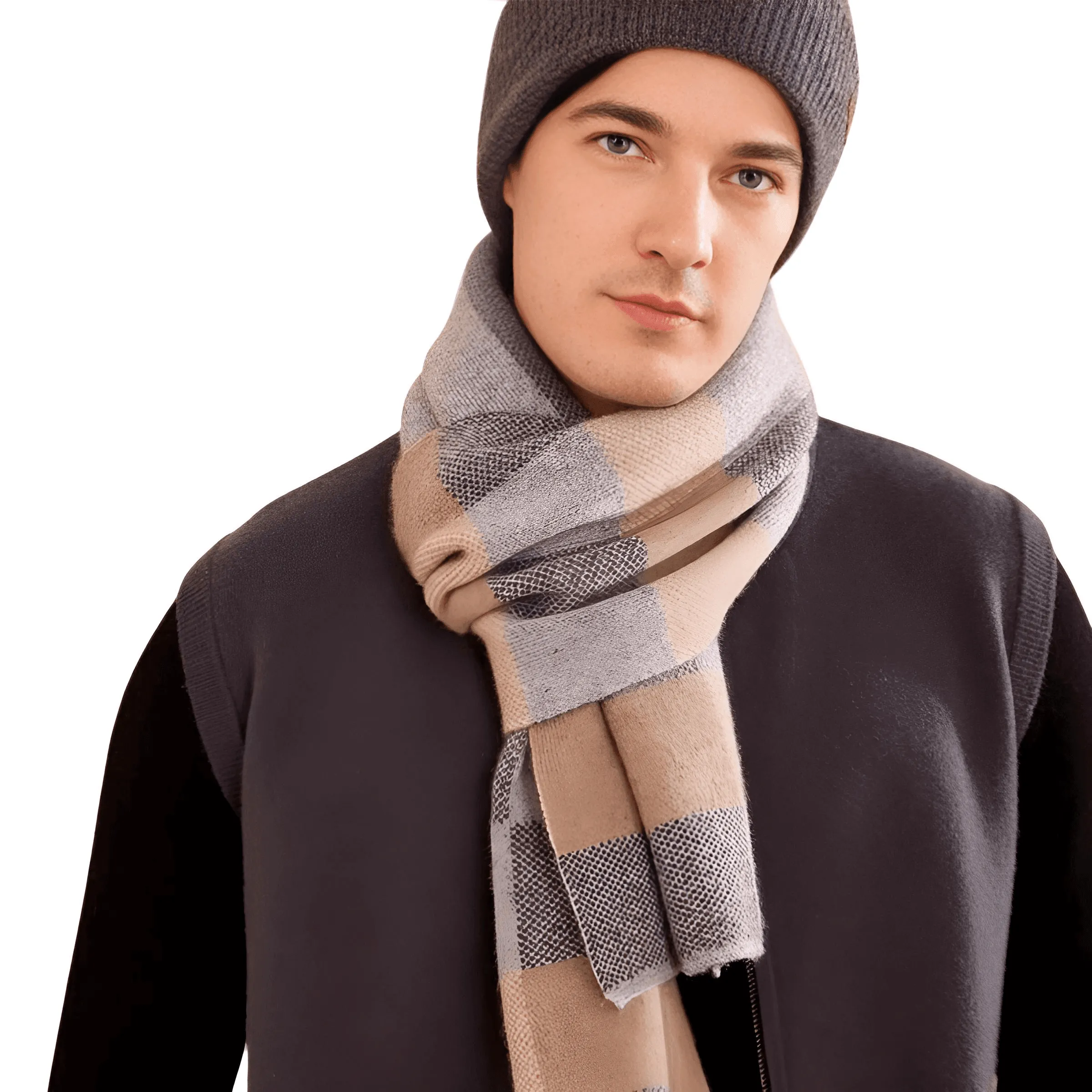 Men's Plaid Scarf 100% Goat Cashmere