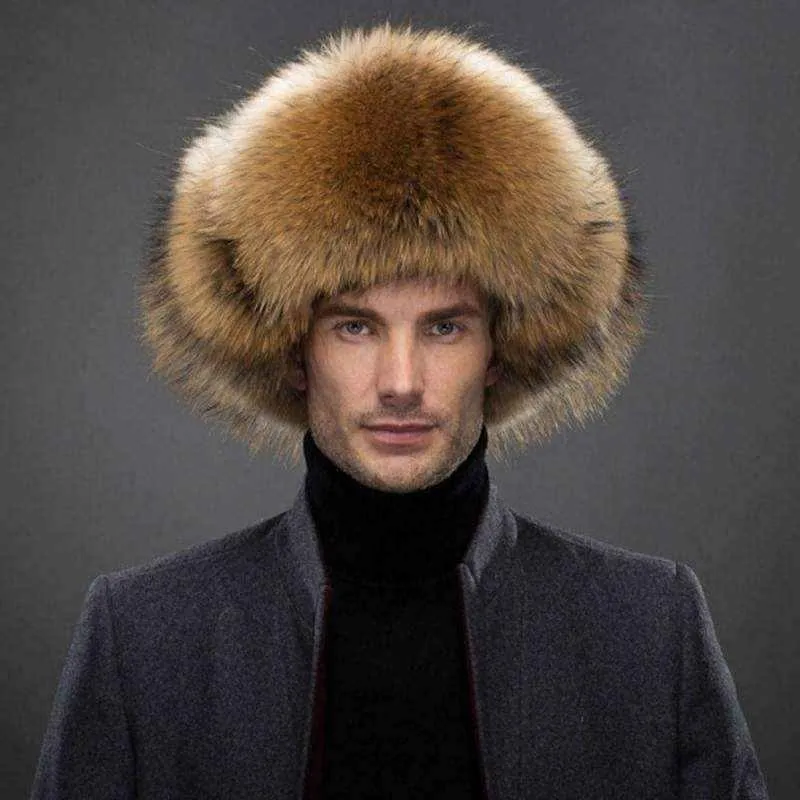 Mens winter hats -Winter Men Real Silver Fox with Leather