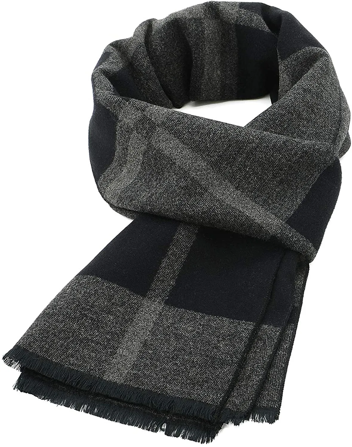 Mens Winter Warm Cashmere Scarf Plaid Tassel Scarf for Men Soft Long Cotton Scarves