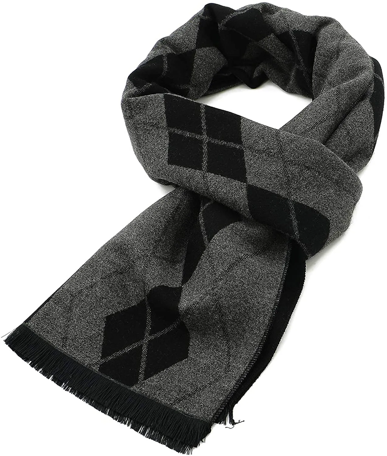 Mens Winter Warm Cashmere Scarf Plaid Tassel Scarf for Men Soft Long Cotton Scarves