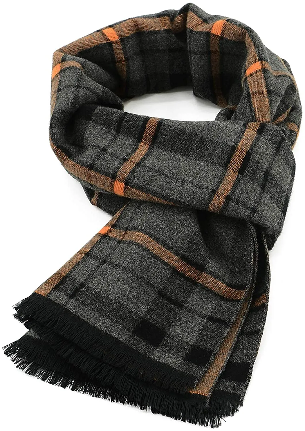 Mens Winter Warm Cashmere Scarf Plaid Tassel Scarf for Men Soft Long Cotton Scarves