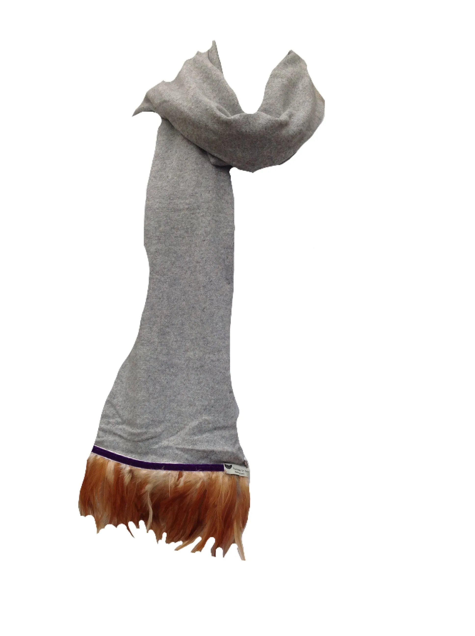 Naples Cashmere Scarf with Feather Trim in Grey