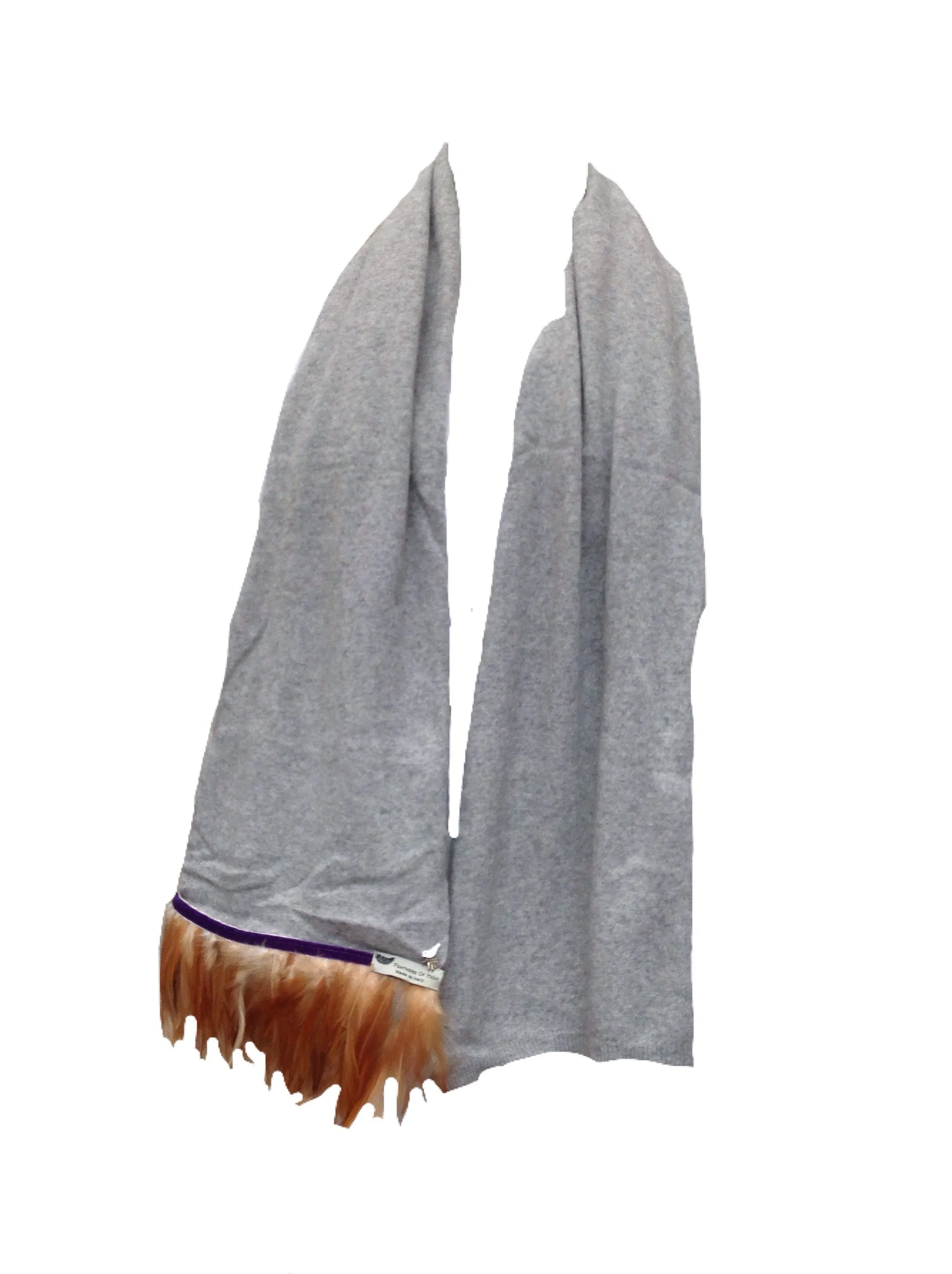 Naples Cashmere Scarf with Feather Trim in Grey