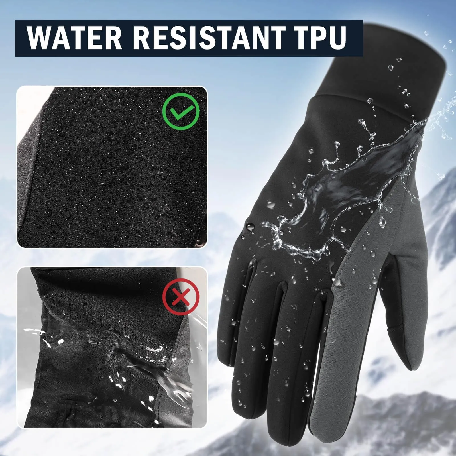 OZERO Winter Touchscreen Warm Gloves: Mens Lightweight Running Gloves - Cold Weather Thermal Anti-Slip Glove for Hiking Cycling Riding Driving