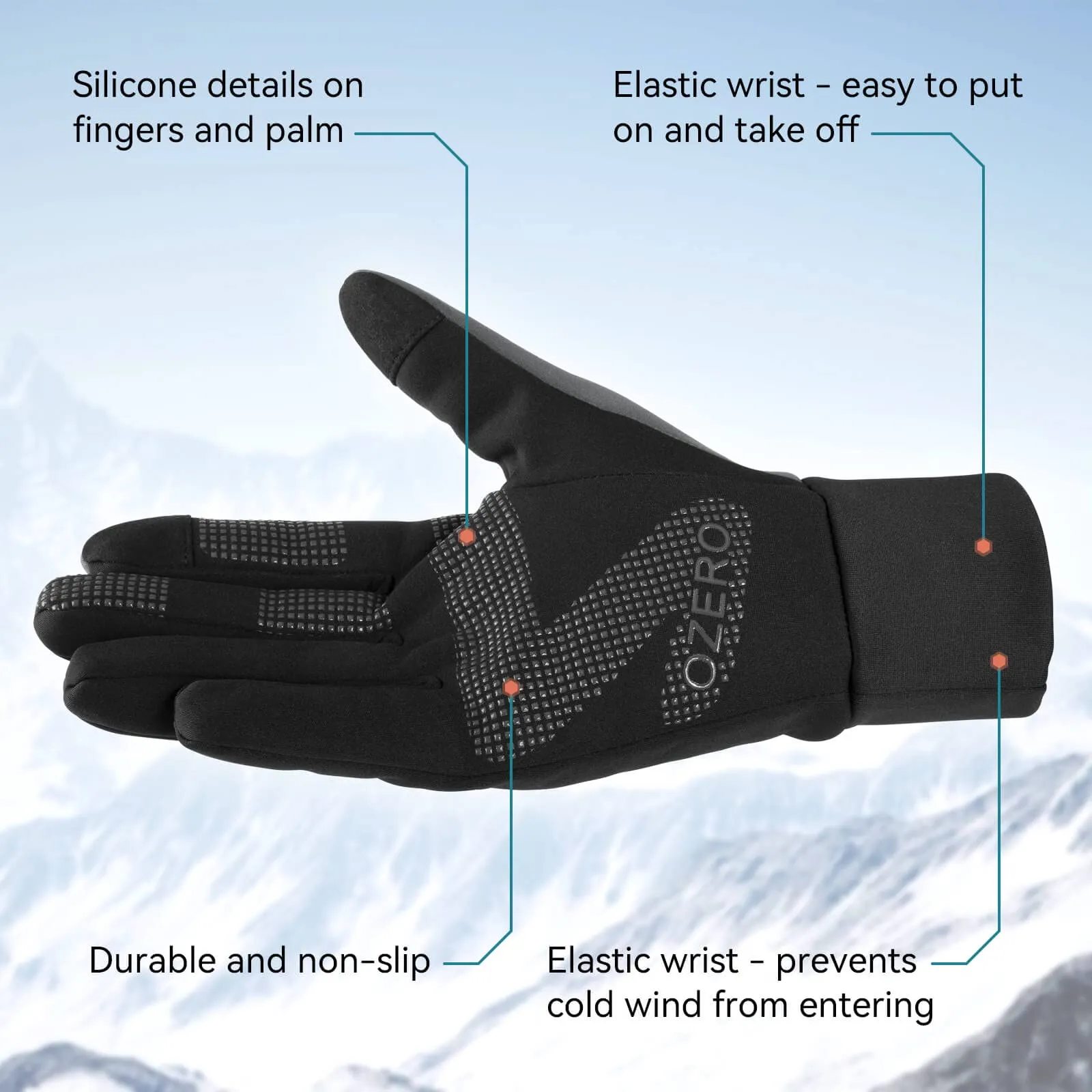 OZERO Winter Touchscreen Warm Gloves: Mens Lightweight Running Gloves - Cold Weather Thermal Anti-Slip Glove for Hiking Cycling Riding Driving