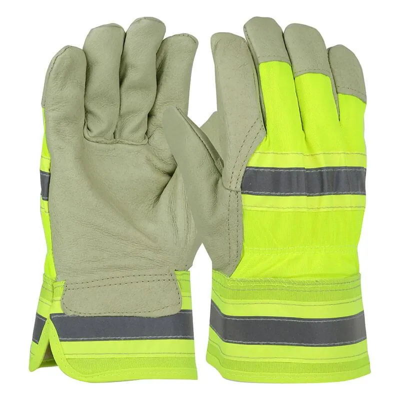 PIP Pigskin Leather Palm Glove with Nylon Hi-Vis Back HVY5555 (12 pairs)