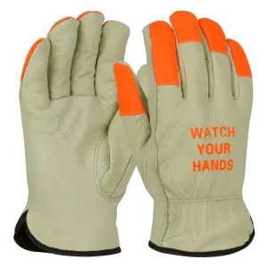 PIP Top Grain Pigskin Leather Glove w/Hi-Vis Fingertips 994KOTP 12 pairs