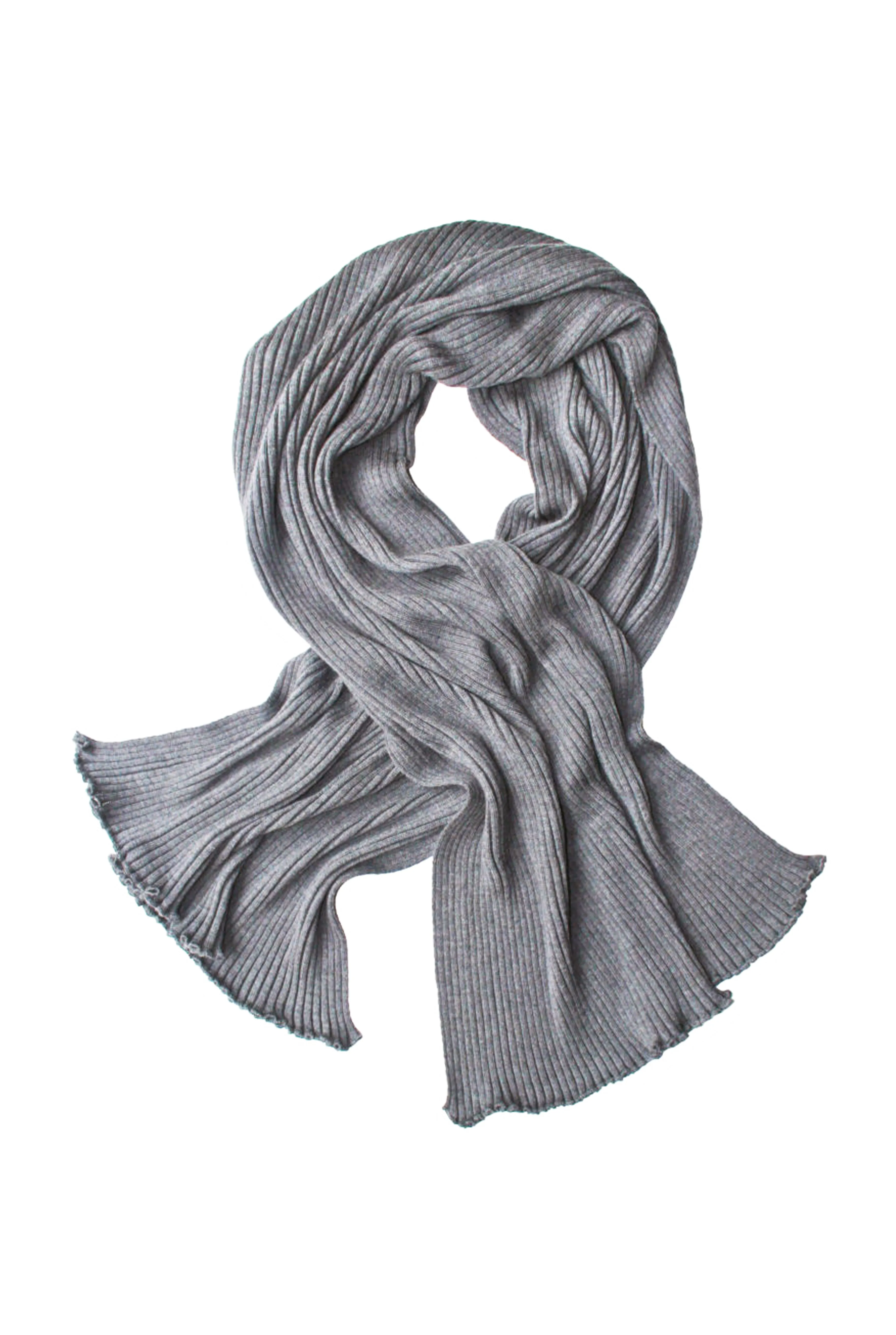 Pleated Merino Wool Scarf XL in Melange Grey Color