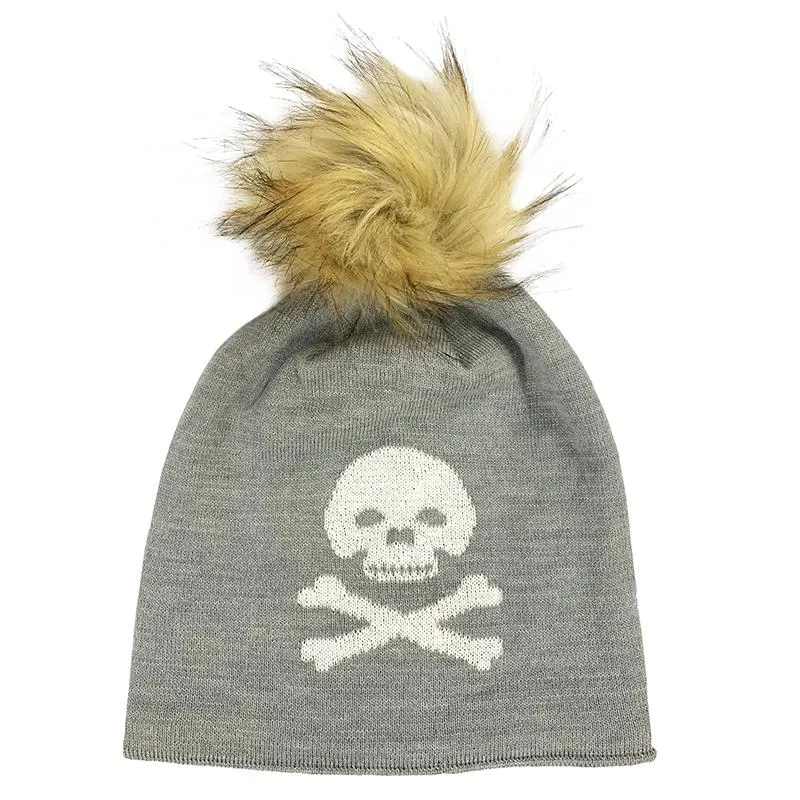 Pom Pom Hat Jolly Roger Pink - Faux Fur