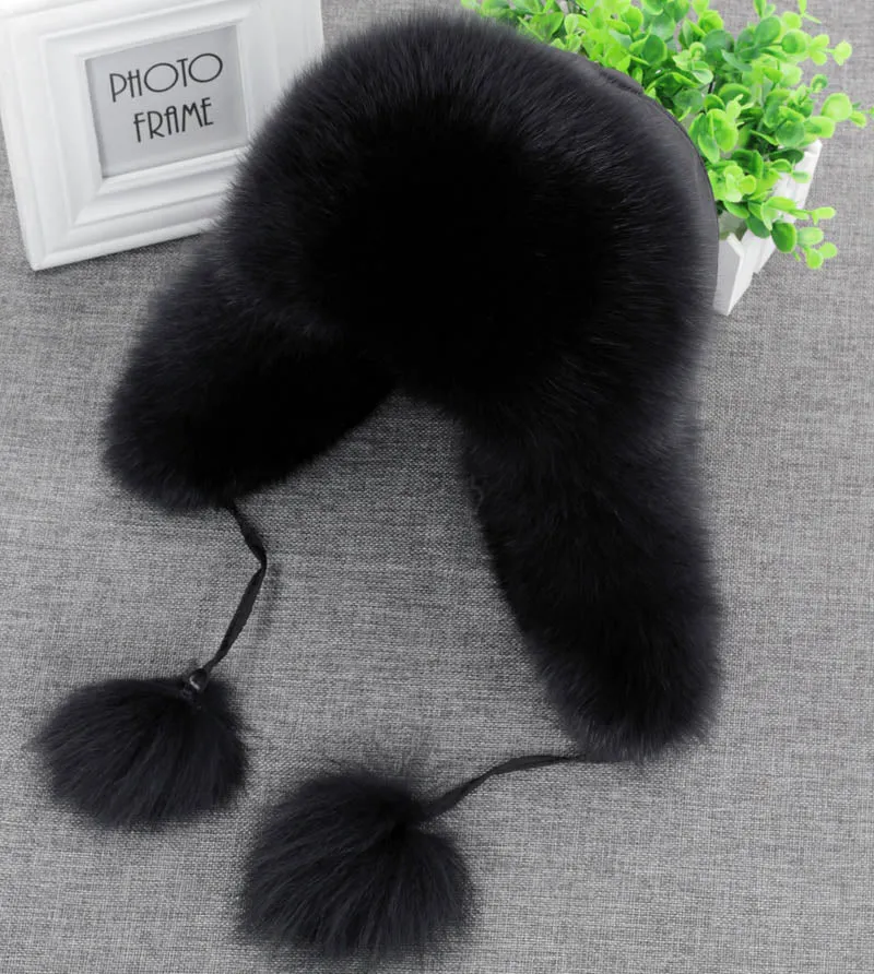 Real Fox Fur Ear Flap Fur Aviator Bomber Hat (Multi-Colors)