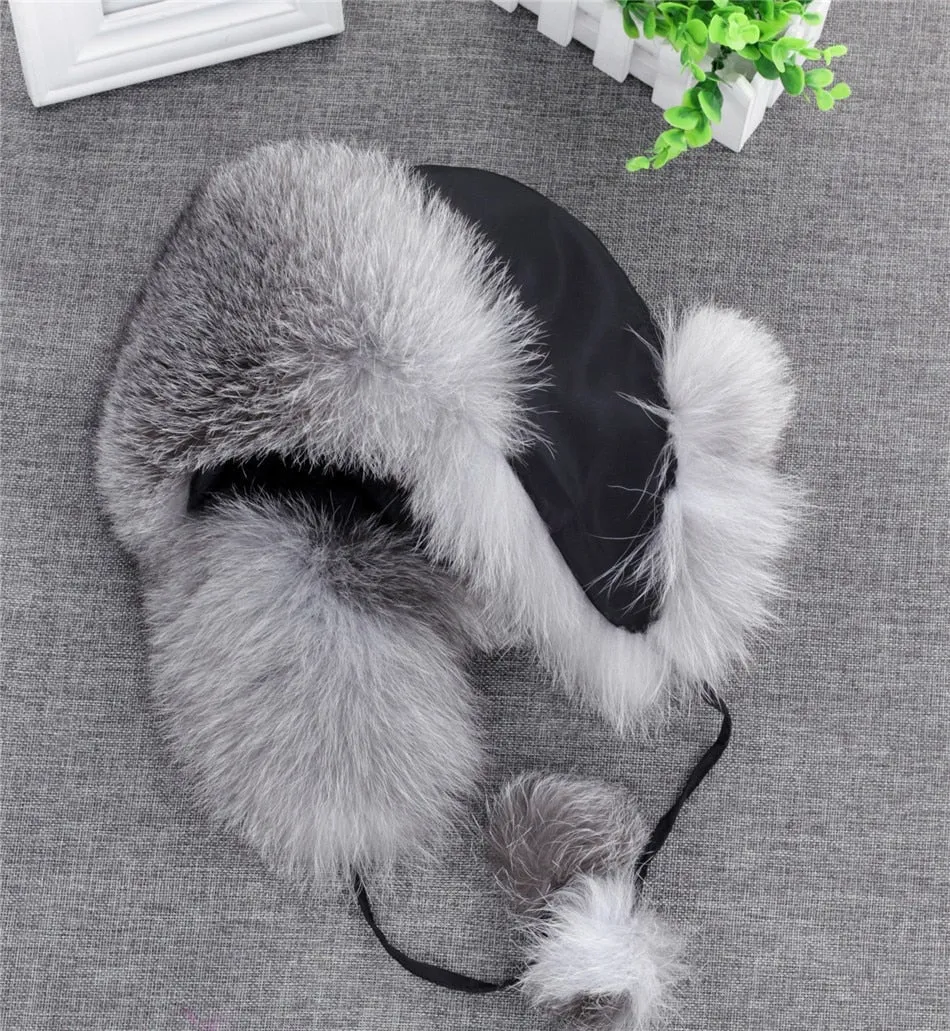 Real Fox Fur Ear Flap Fur Aviator Bomber Hat (Multi-Colors)