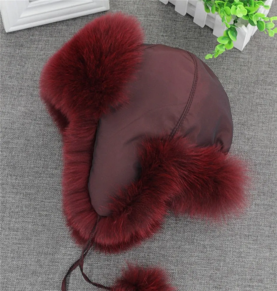 Real Fox Fur Ear Flap Fur Aviator Bomber Hat (Multi-Colors)