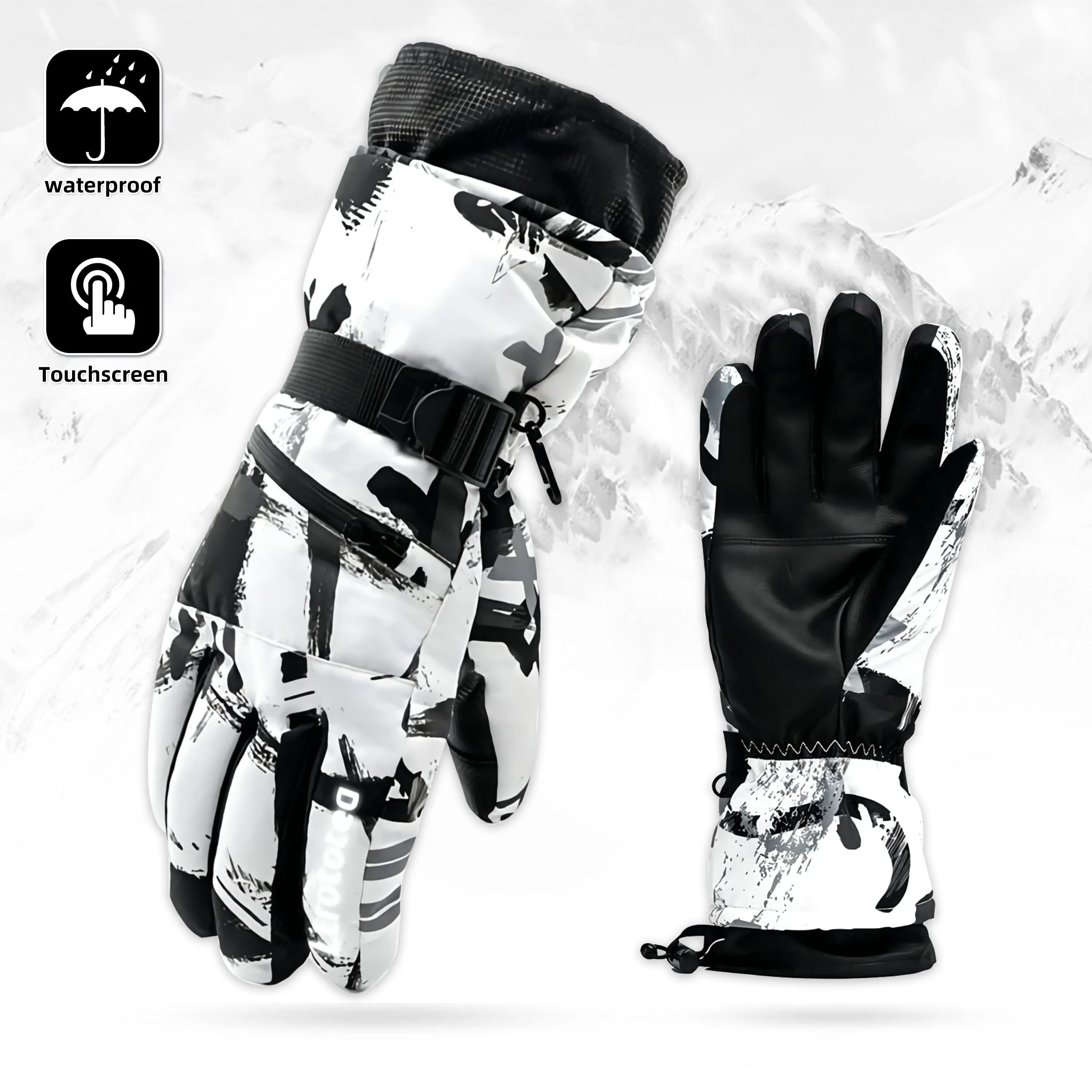 relaxed Ski Gloves Waterproof Ski Gloves for men Women,Touchscreen Gloves,Thermal Gloves White Warm Winter Gloves,Professional Ski Gear,White XL