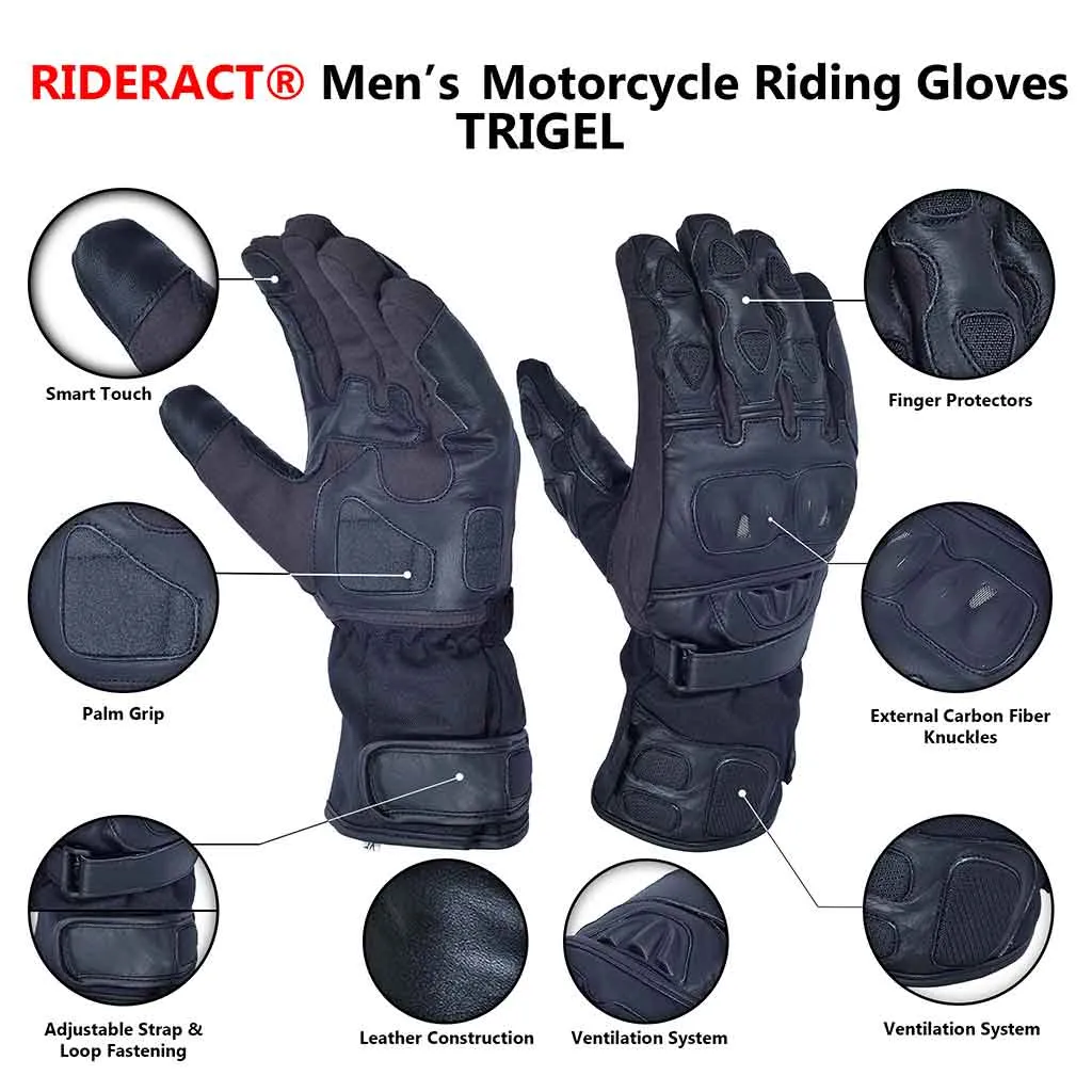 RIDERACT® Adventure Riding Leather Motorcycle Gloves TRIGEL