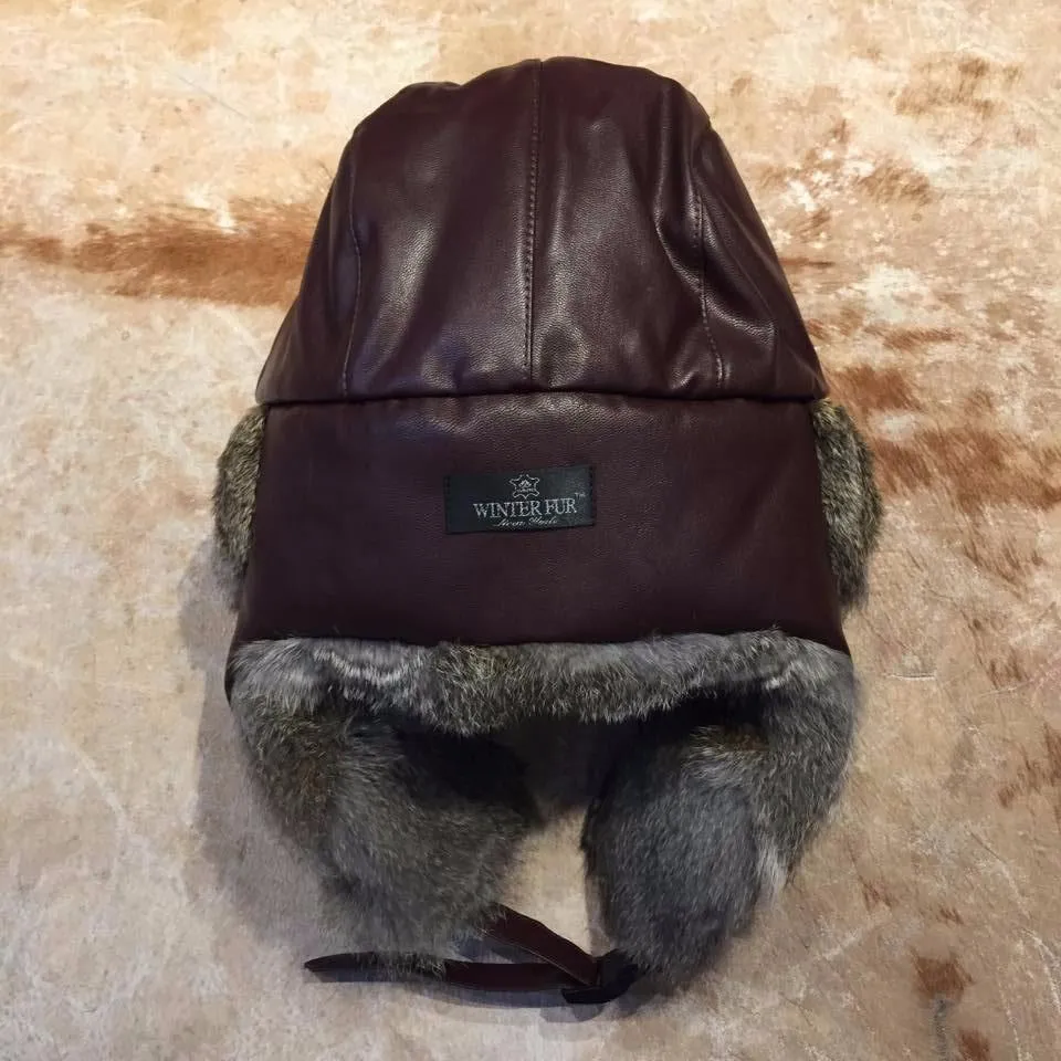 Winter Fur Brown Rabbit Trapper Hat