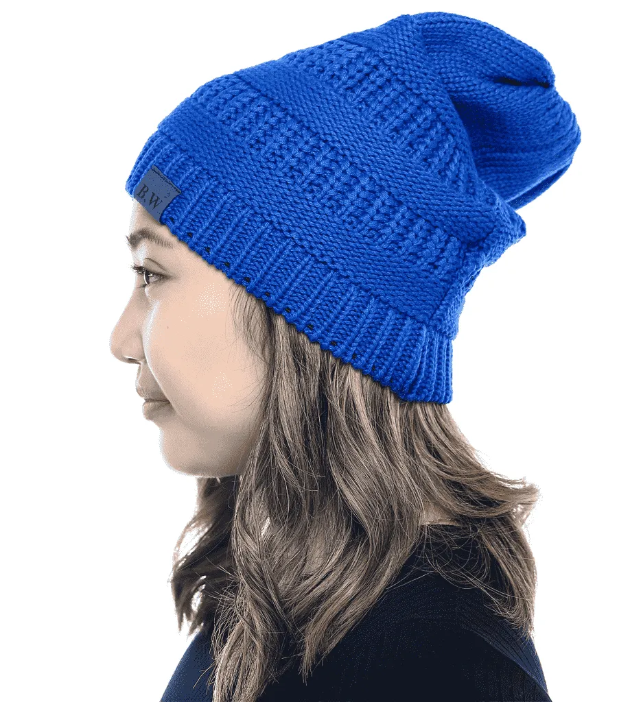 Winter Hat | Satin Lined | Detachable Pom Pom | Royal Blue Beanie