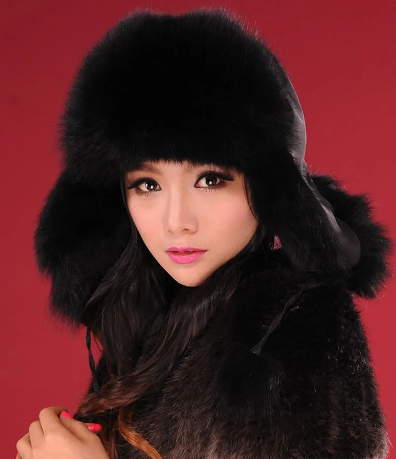 Winter Hats for Women Fox Fur Hat Bomber Hats  Millinery Ear Protector Cap 060101