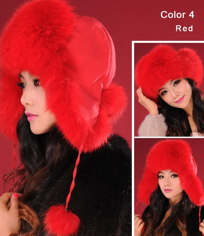 Winter Hats for Women Fox Fur Hat Bomber Hats  Millinery Ear Protector Cap 060101