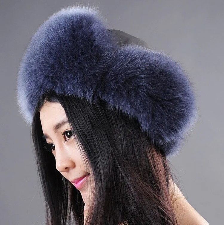 Winter Hats for Women Fox Fur Hat Bomber Hats  Millinery Ear Protector Cap 060101