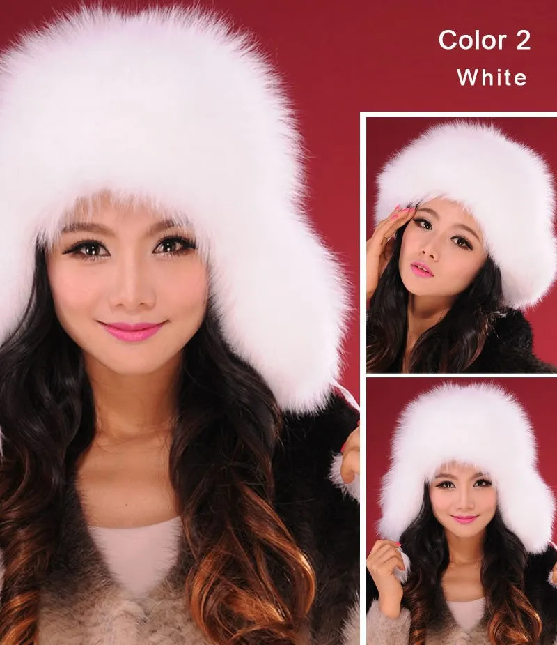 Winter Hats for Women Fox Fur Hat Bomber Hats  Millinery Ear Protector Cap 060101