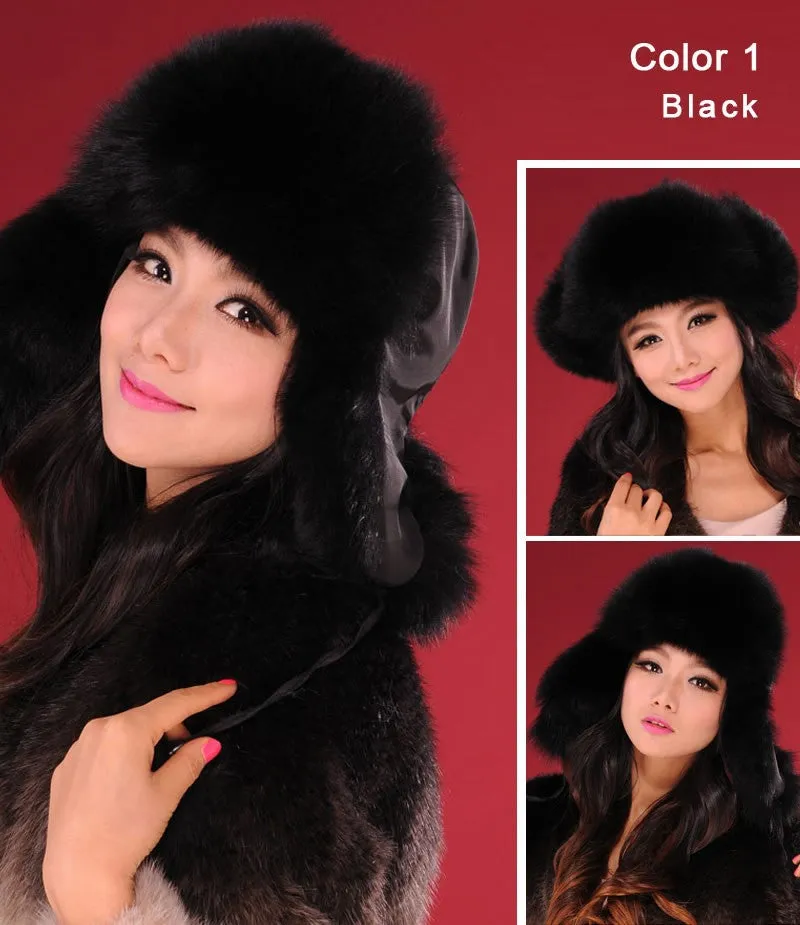 Winter Hats for Women Fox Fur Hat Bomber Hats  Millinery Ear Protector Cap 060101