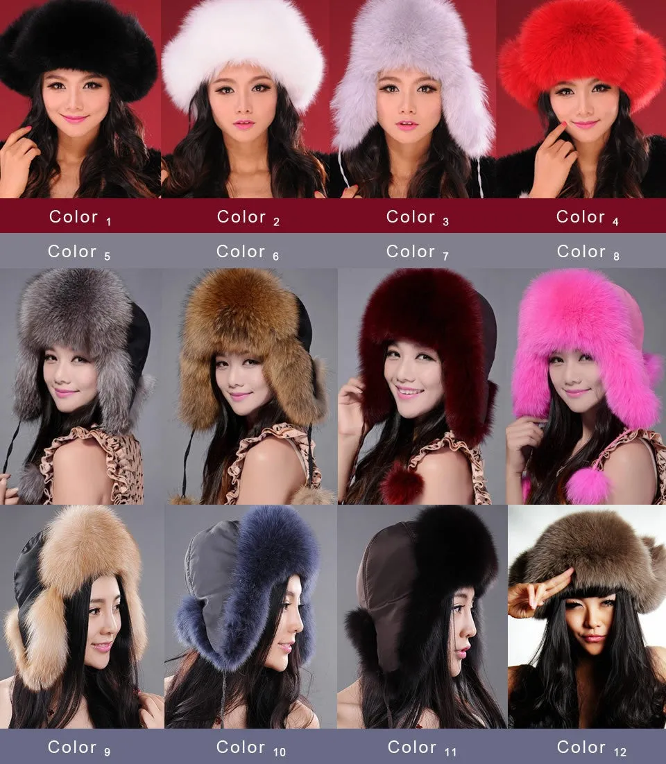 Winter Hats for Women Fox Fur Hat Bomber Hats  Millinery Ear Protector Cap 060101