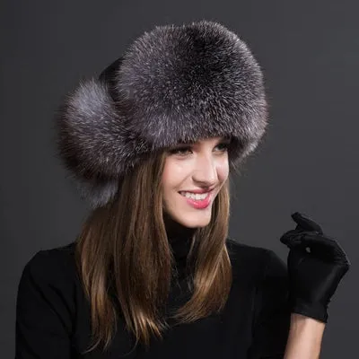 Women Natural Fur Caps Ushanka Hats for Winter Thick Warm Ears