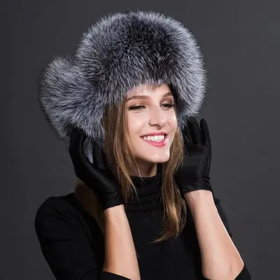 Women Natural Fur Caps Ushanka Hats for Winter Thick Warm Ears