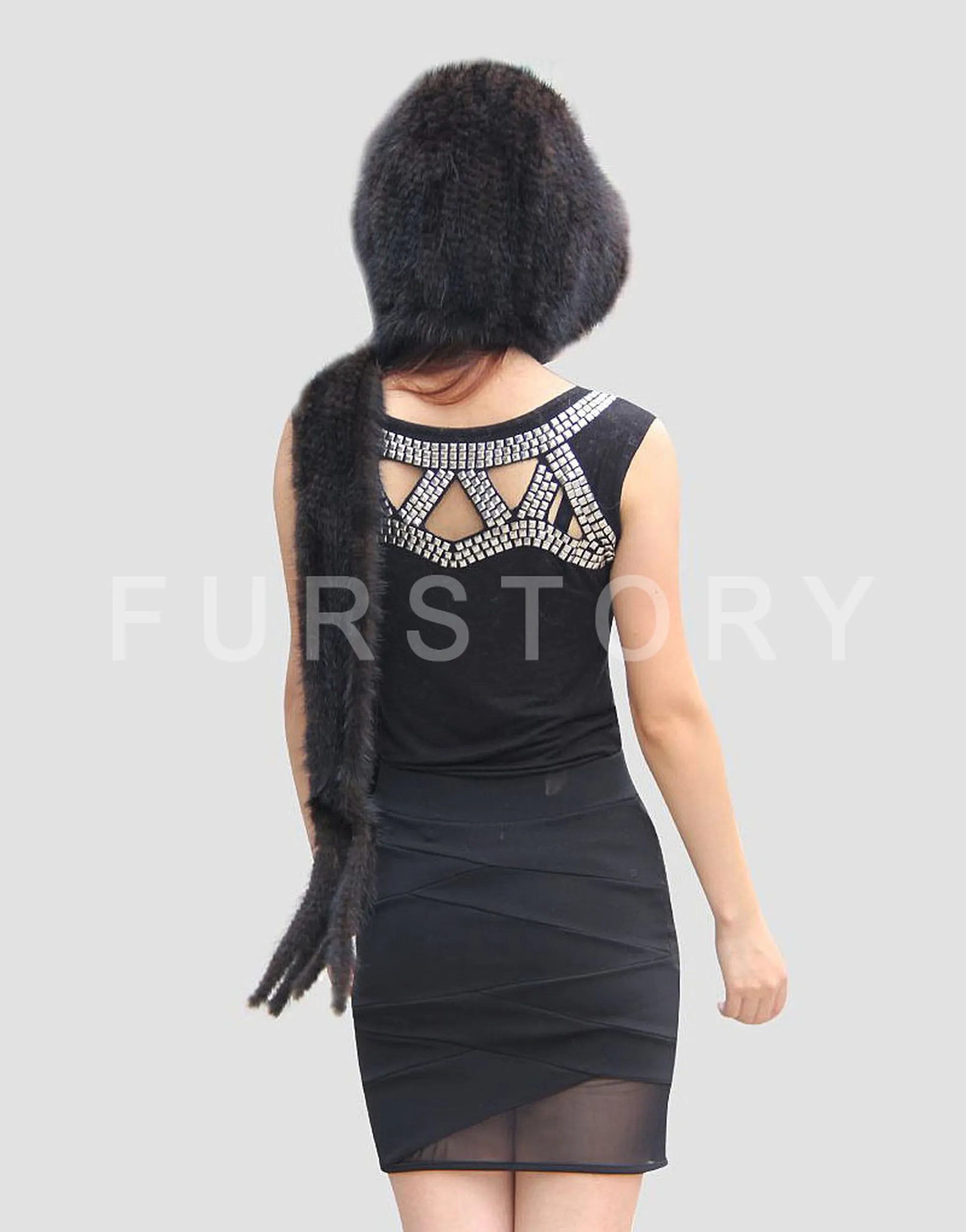 Women's Beanie Knitted Real Mink Fur Scarf Hat Neckwarmer Wrap Cap 13612