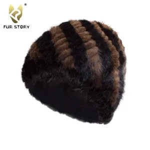 Womens Hats Winter Knitted Real Mink Fur Cap Women Fur Hat Winter Hat Headgear Ears Warmer Headdress Mink Women Hat Women's Hats & Caps Fur Story FS13603