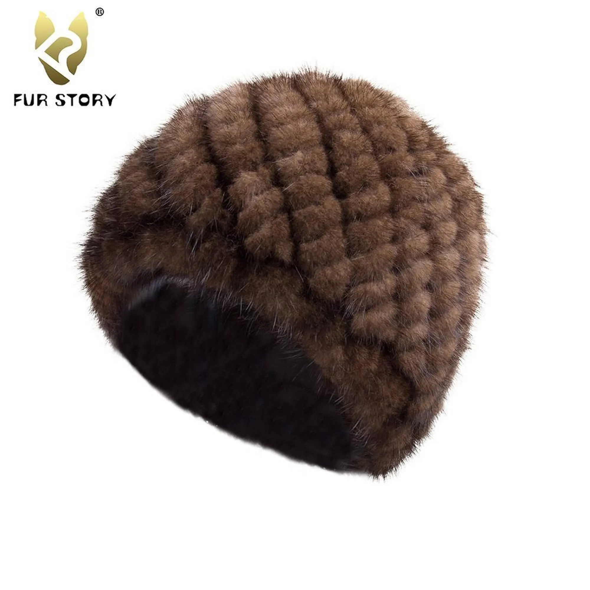 Womens Hats Winter Knitted Real Mink Fur Cap Women Fur Hat Winter Hat Headgear Ears Warmer Headdress Mink Women Hat Women's Hats & Caps Fur Story FS13603