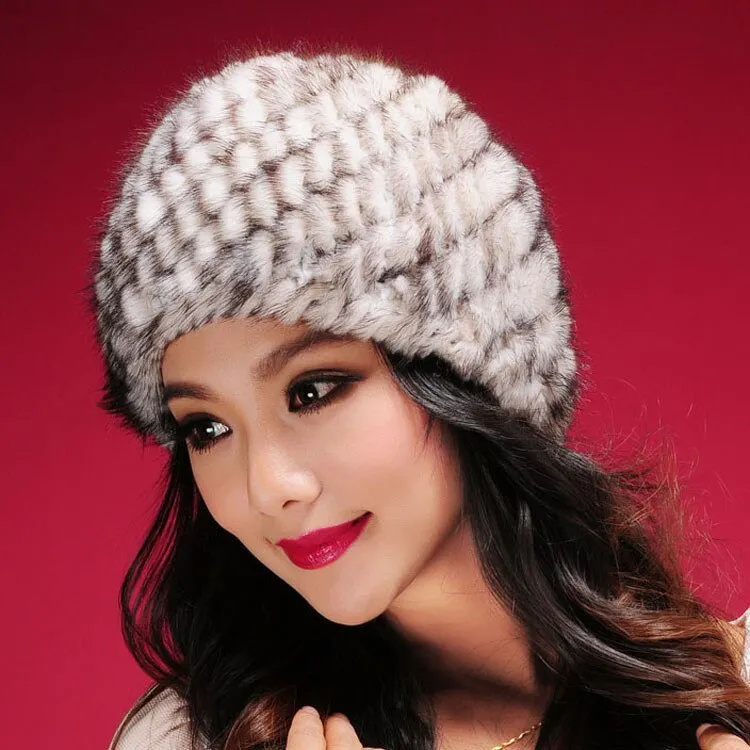 Womens Hats Winter Knitted Real Mink Fur Cap Women Fur Hat Winter Hat Headgear Ears Warmer Headdress Mink Women Hat Women's Hats & Caps Fur Story FS13603