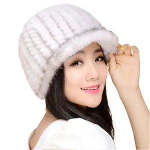 Women's Hats Winter Knitted Real Mink Fur Hat  Fur Cap Headgear 14616