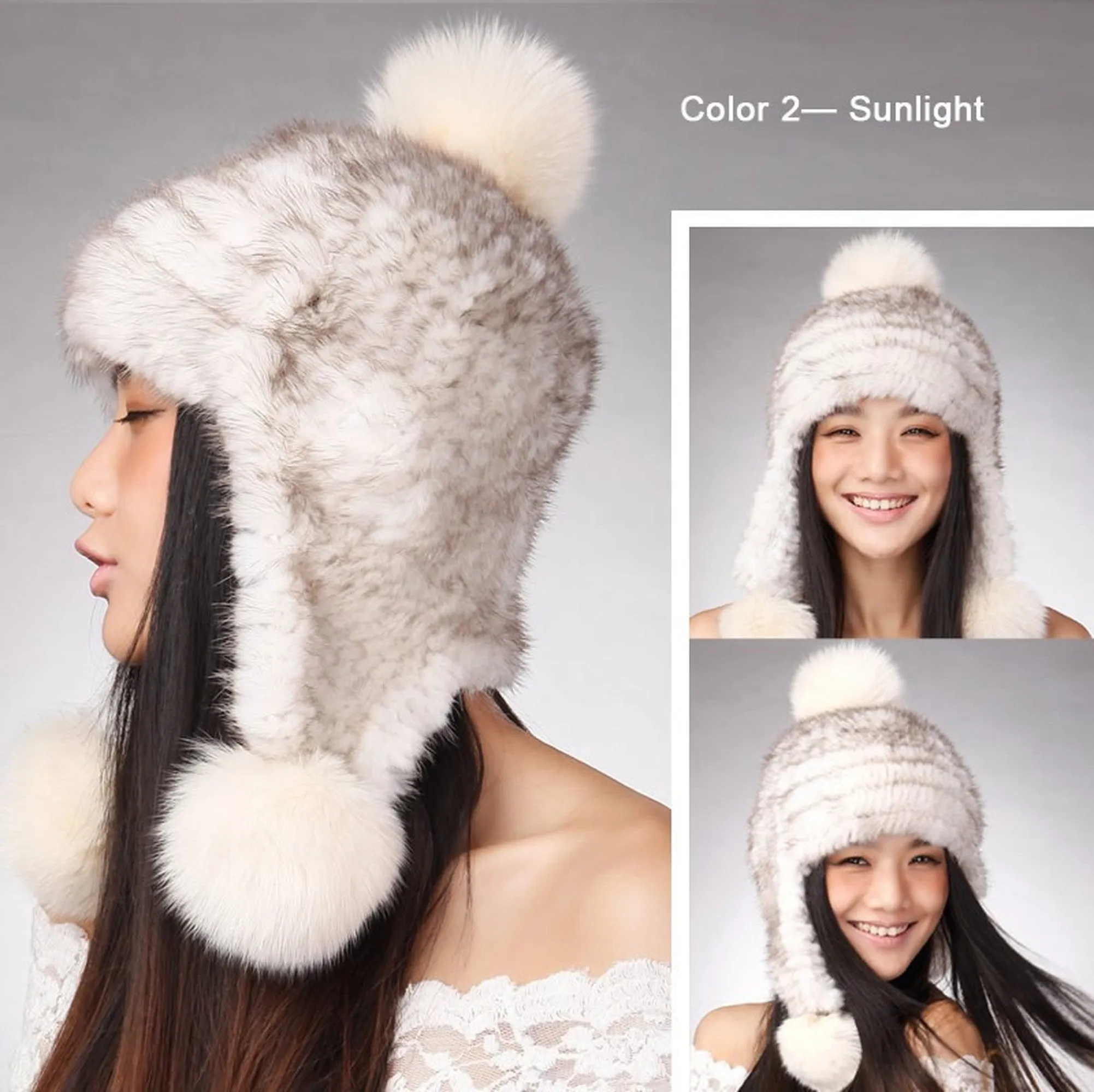 Women's Knitted Real Mink Fur Big Fox Fur Pompom Hat Fur Cap Beanie Headgear 14622