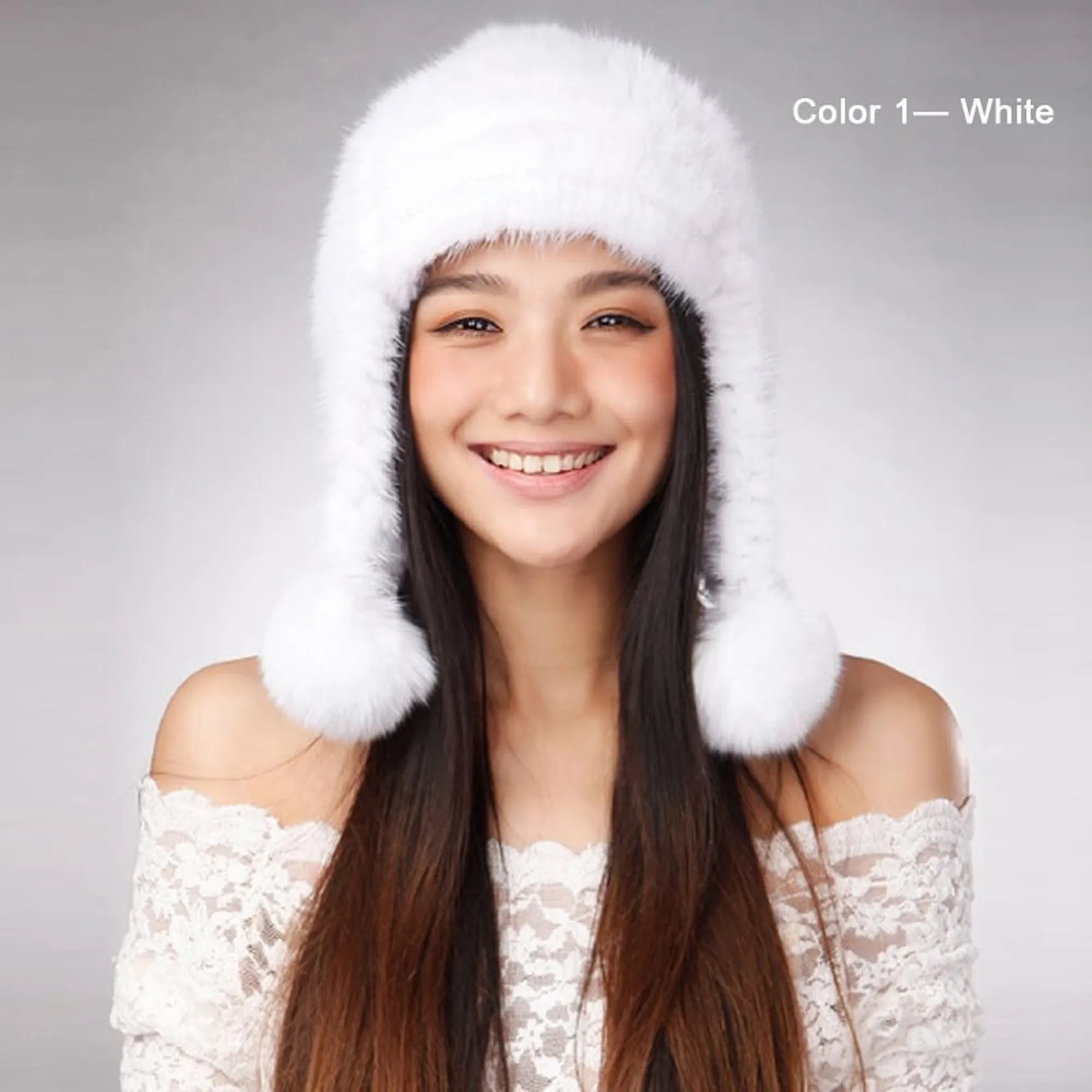 Women's Knitted Real Mink Fur Big Fox Fur Pompom Hat Fur Cap Beanie Headgear 14622