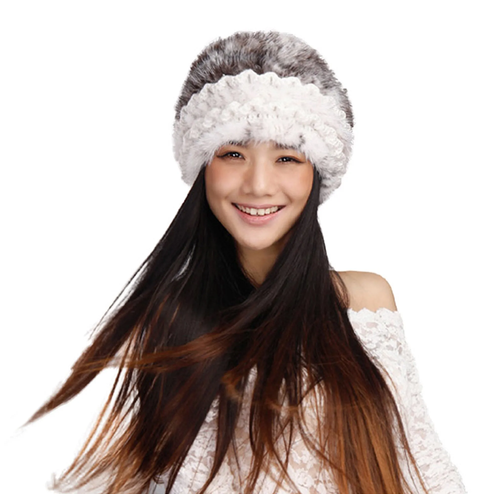 Women's Winter Hats Knitted Real Mink Fur Hat Fur Cap Women Beanie Headgear 14624